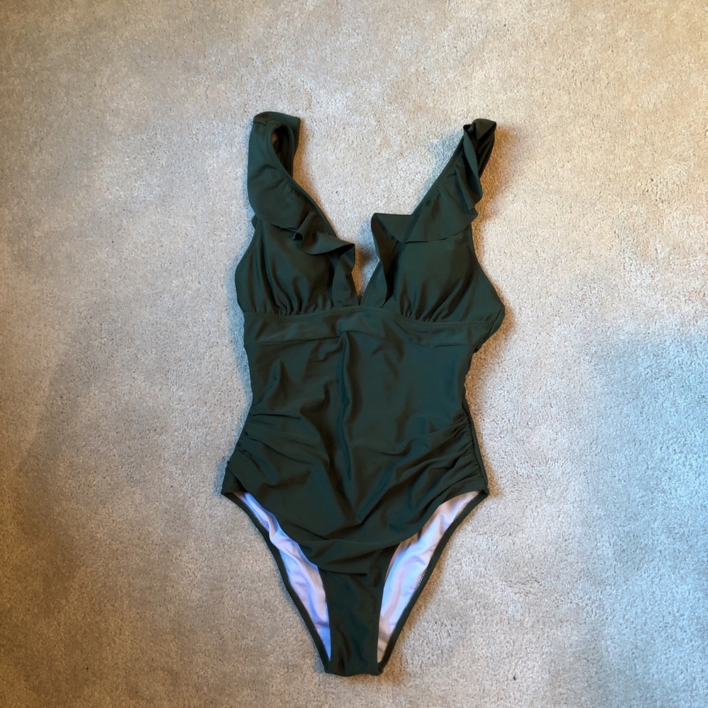 CUPSHE ONE-PIECE NAVY GREEN BATHING SUIT SIZE M